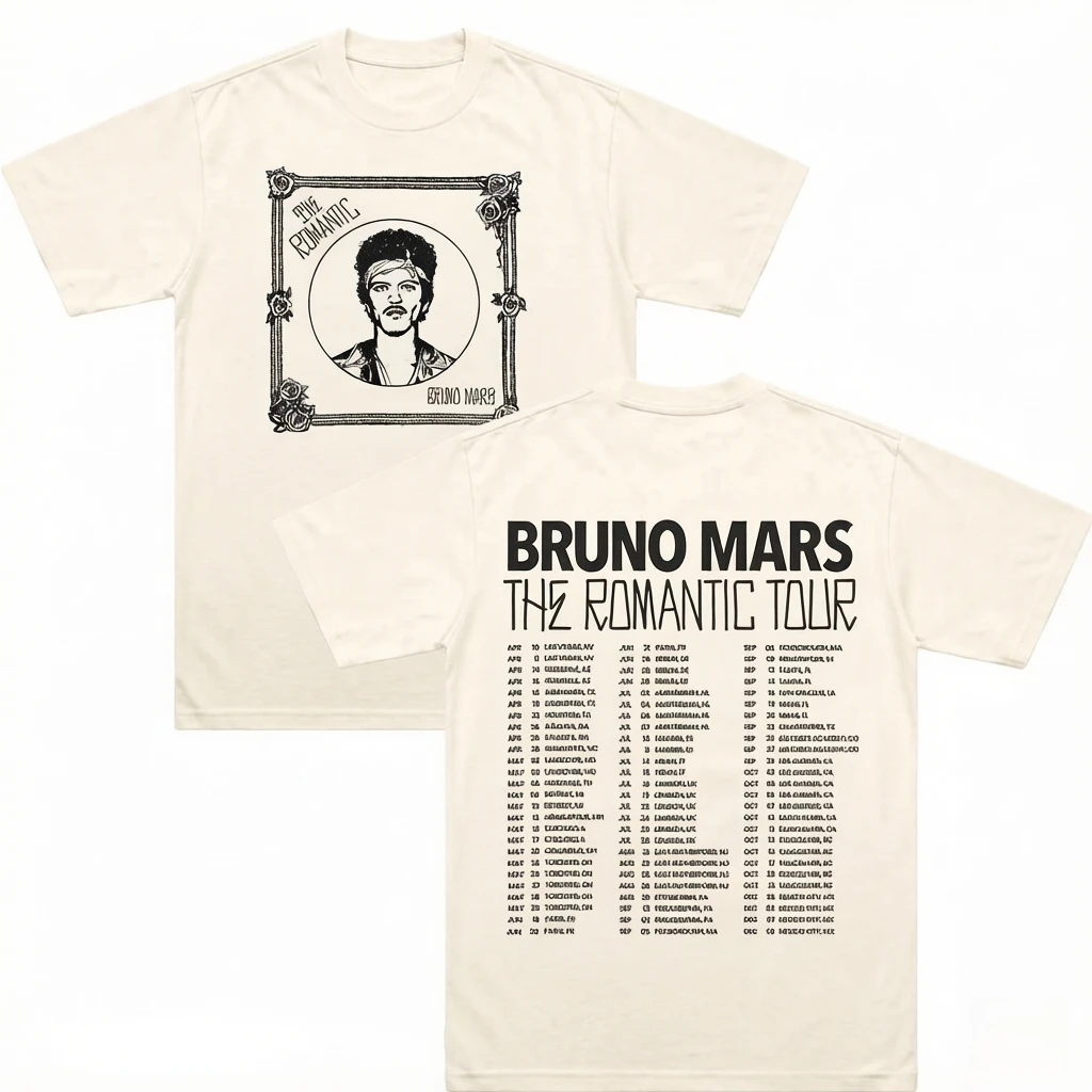 2026 Summer The Romantic Tour Tee Bruno Mars New Date Tour T-shirt Y2K Streetwear Fashion Casual Cotton Comfort Tops
