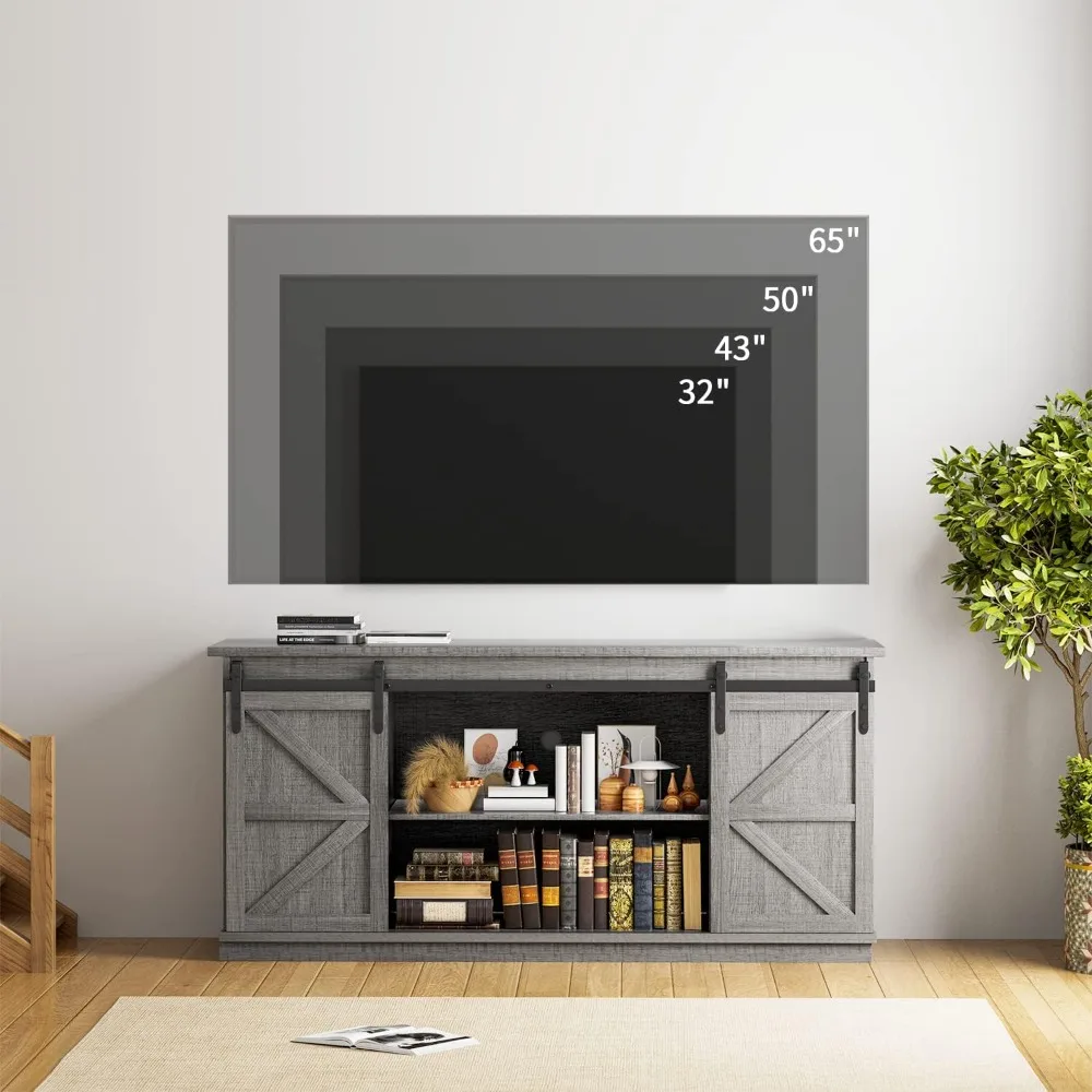 حامل تلفزيون، يناسب أجهزة التلفاز حتى 65 بوصة مع باب الحظيرة المنزلقة والتخزين، وطاولة وطاولة ووسائط غرفة المعيشة، 58 بوصة #6