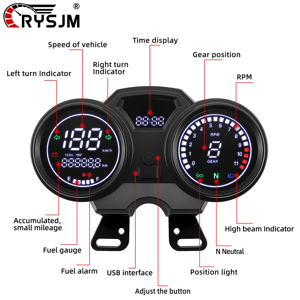 

Motorcycle LCD Speedometer Panel Digital LED Odometer RPM Tachometer Meter Clock Dashboard 0-11 Gear Gauge For Suzuki GN125