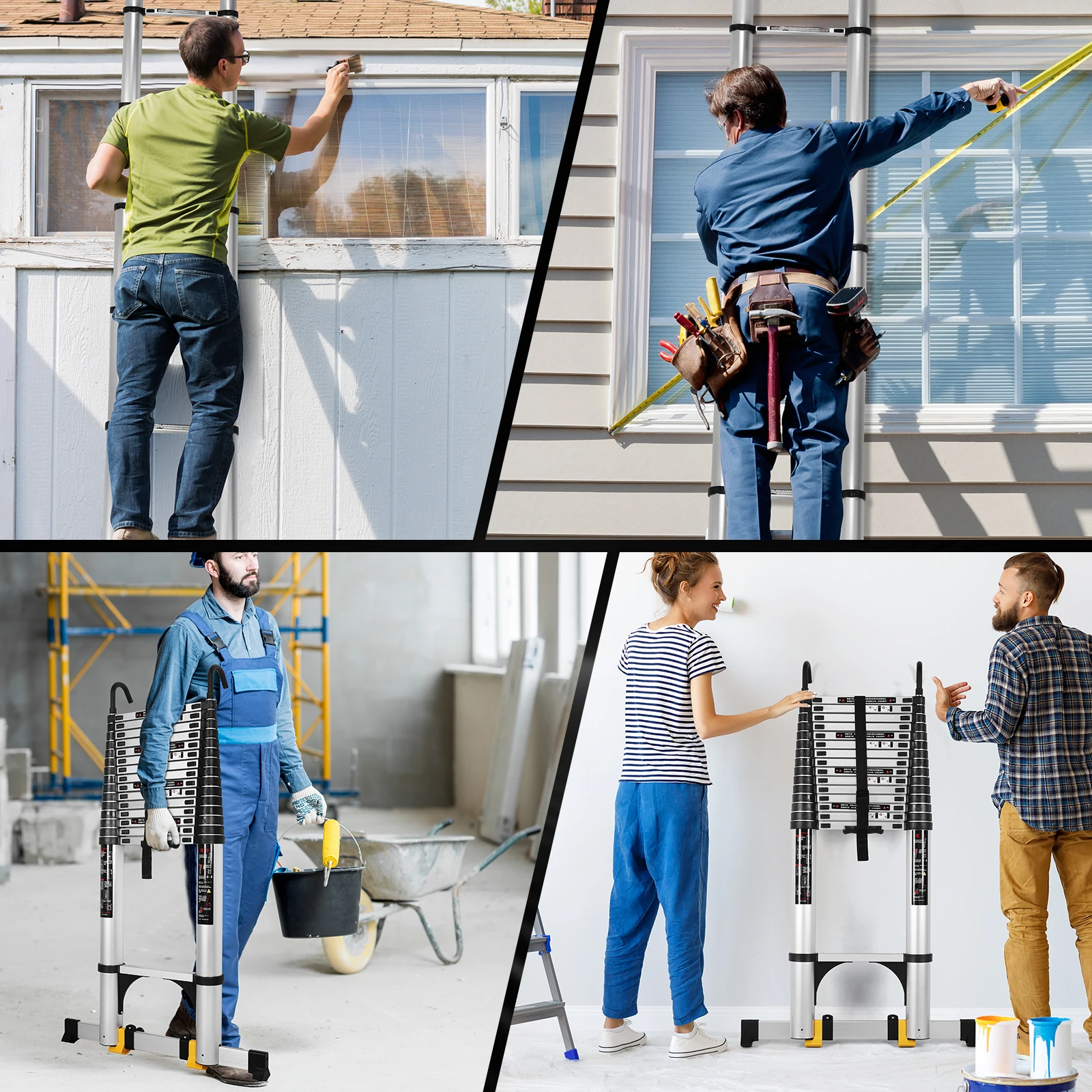 

Aluminum 7.1 Meter Telescoping Attic Ladder W/2 Triangle Stabilizer Multi-Purpose Collapsible Extension for RV Home Outdoor Work