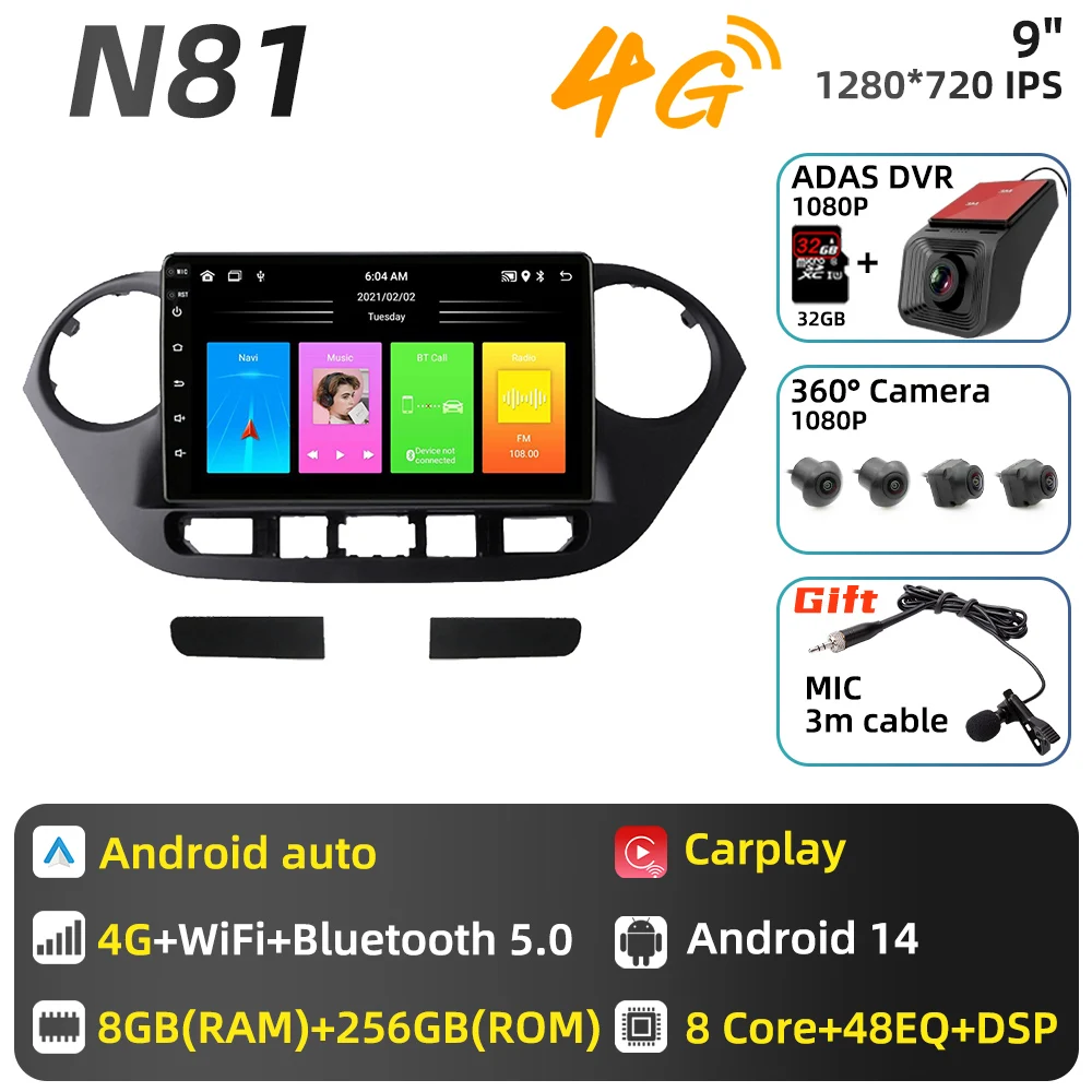 Carplay voor Hyundai Grand i10 2013 - 2018 Android Auto Multimedia Autoradio GPS Navigatie Autoradio 2 Din Head Unit Stereo DSP