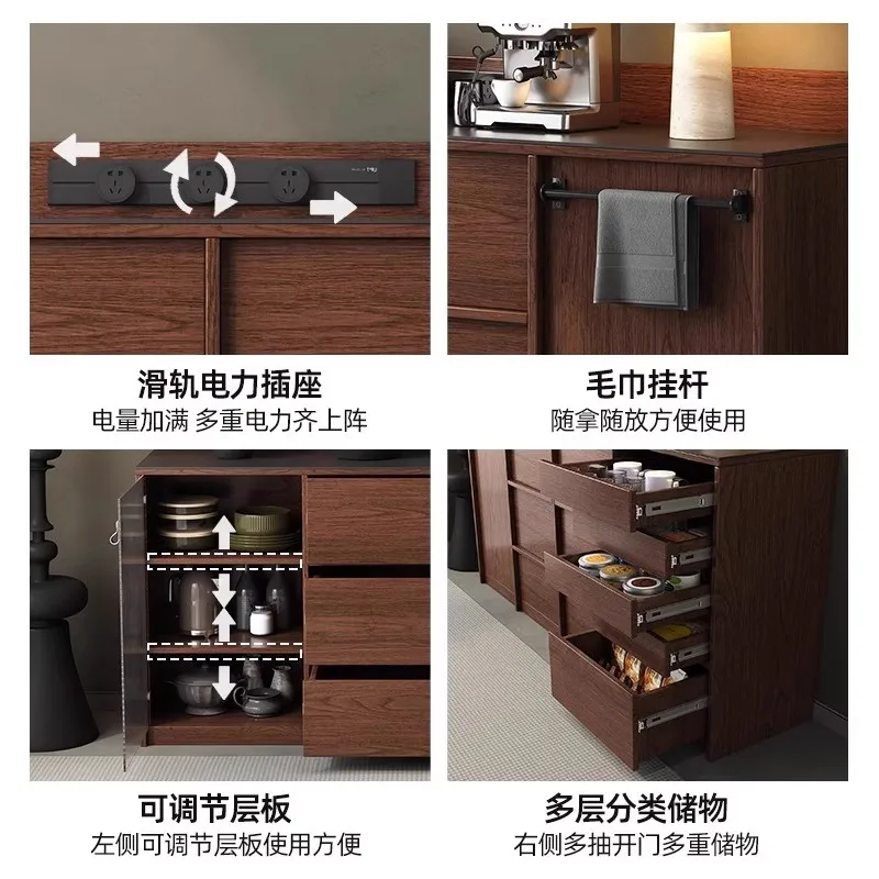 Solid wood sideboard, skeleton line nine-drawer second-hand style tea cabinet, household coffee cabinet, slate storage sideboard