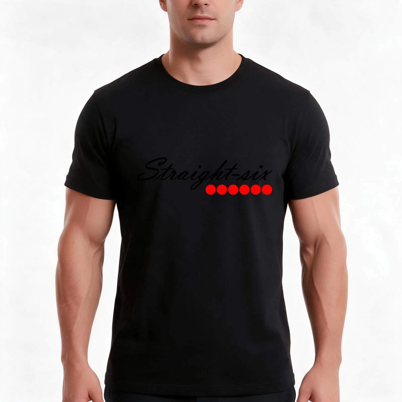 Straight 6 red T-Shirt, Summer Casual Cotton Tee, Oversized Streetwear Tops, Vintage Graphic Print, Loose Fit Short Sleeve