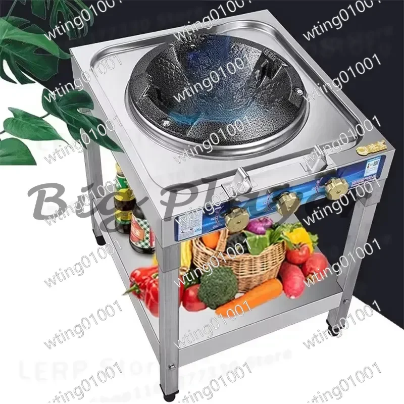 for Commercial High Heat Gas Burner with Shelf Stainless Steel LPG Cooktop Flameout Safety Heavy Duty Restaurant Kitchen