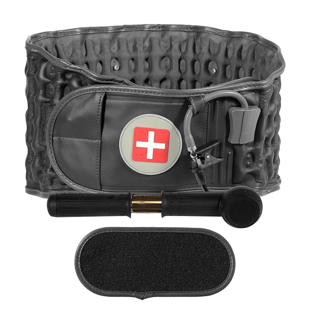 Cinturón de tracción lumbar inflable para uso doméstico, con bomba de aire manual y tamaño de cintura ajustable; sirve como soporte para la zona lumbar y dispositivo de tracción para ayudar a aliviar