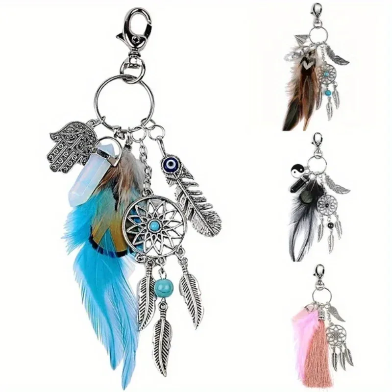 ¡El mejor regalo del día de San Valentín! Atrapasueños de doncella estilo bohemio llavero colgante pluma Artificial llavero bolsa decoración borla