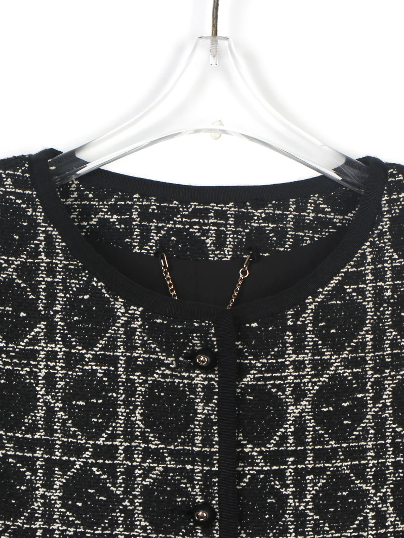 2025 new style fashionable European old money style tweed jacket slimming round neck rhombus top