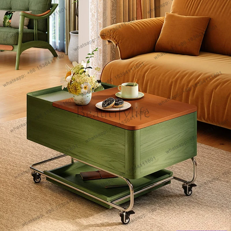 PG mobile lifting coffee table French antique art cream wind sofa side few trolley