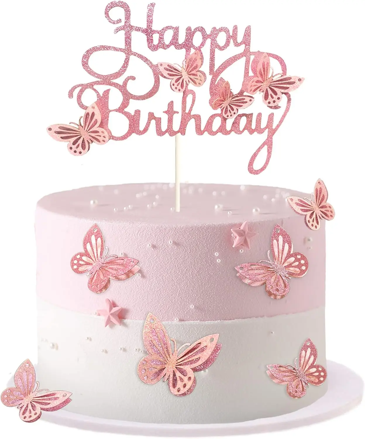 13pcs Pink Butterfly Cake Toppers Happy Birthday Cake Topper 3D Butterfly Decorations for Baby Shower Birthday Cake Decorations