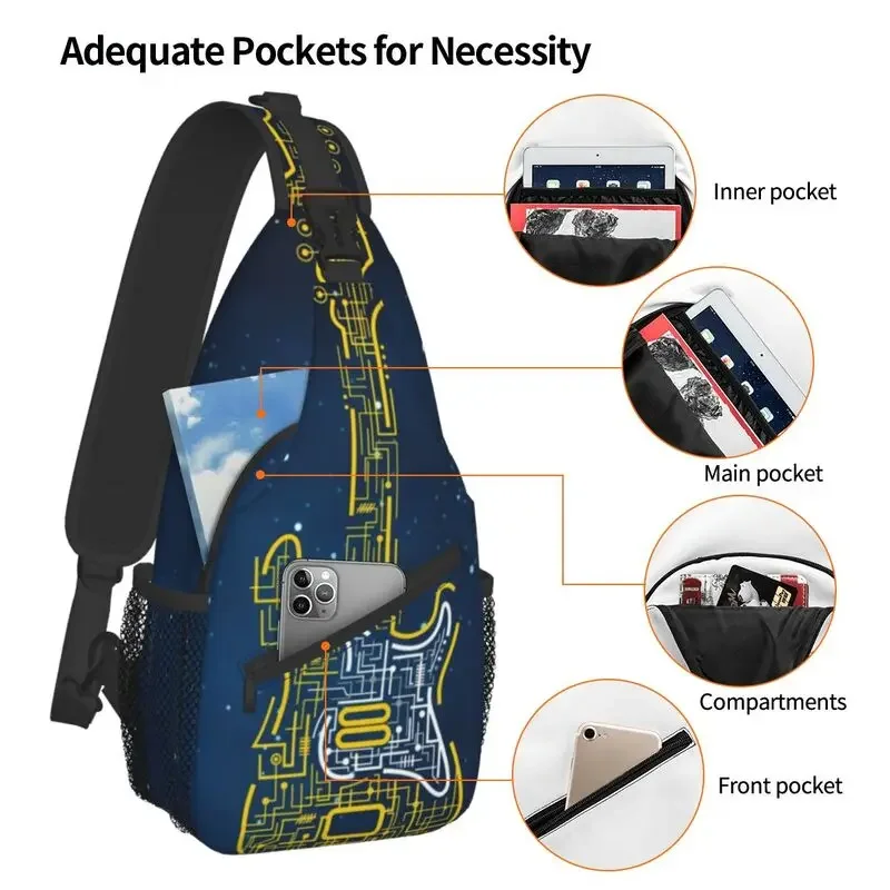 Moda espaço guitarra estilingue saco para ciclismo acampamento homens guitarrista músico música peito crossbody mochila ombro daypack