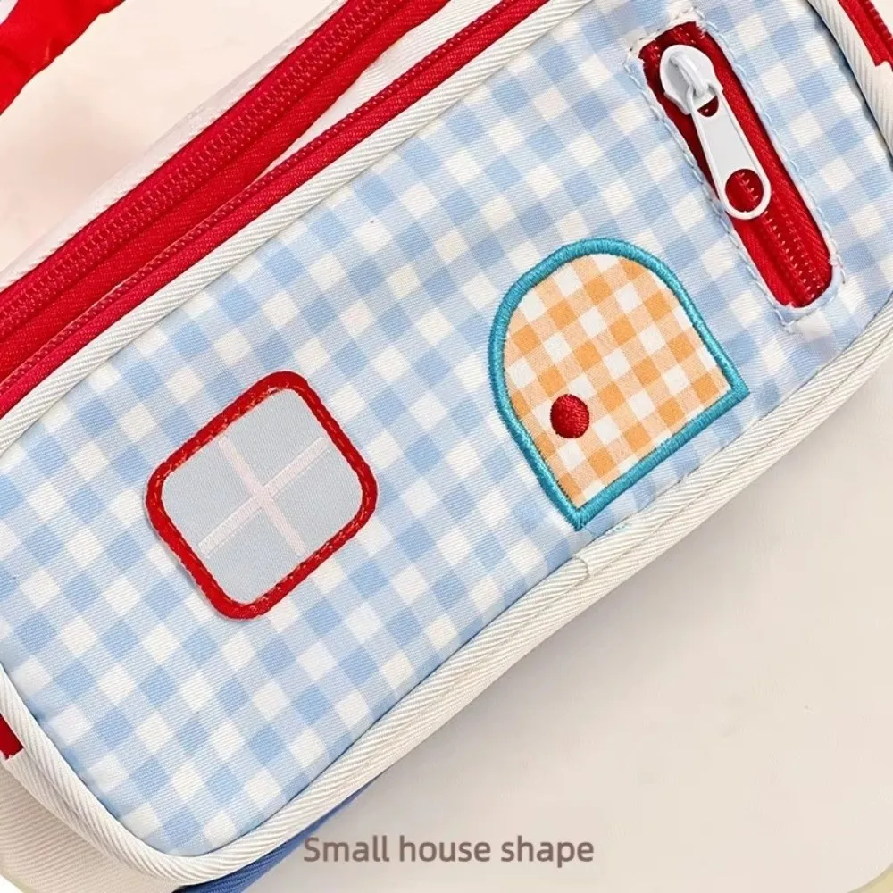 Fashion Large Capacity Pencil Pouch House Design Portable Pencil Case Color-Blocked Handle Pen Bag Student