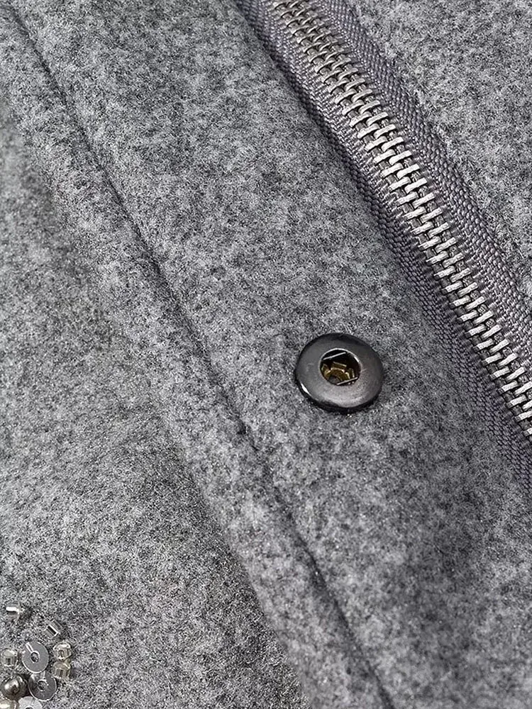 HH-Chaqueta de lana con lentejuelas estampadas y cuello levantado para mujer, abrigo informal de manga larga con cremallera, moda de invierno 2025