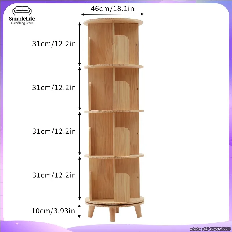 

4 Tier Wooden Rotating Bookshelf 360 Degree Display Floor Standing Bookcase Storage Rack Multi Functional Organizer