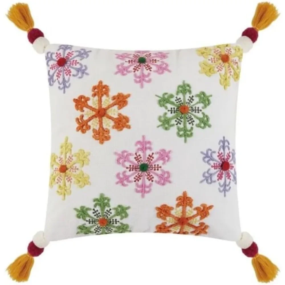 

Snowflakes Pillow - 16-Inch Cotton & Poly Holiday Home Décor for Christmas Tradition