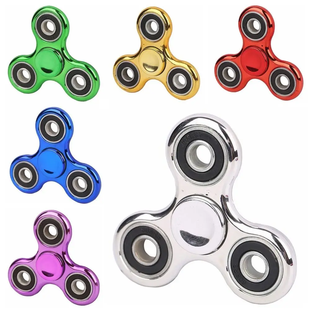 4 베어링 손가락 자이로 스코프 도금 세 손가락 핸드 스피너 Fidget 장난감 솔리드 컬러 손가락 끝 감압 장난감 학교