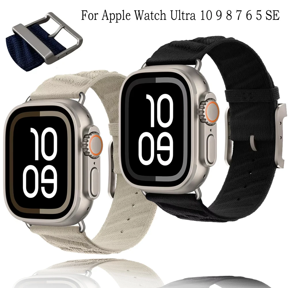 

Nylon Strap for Apple Watch Ultra 49mm 10 46mm 42mm High-end Breathable Wristband for IWatch 9 8 7 6 5 4 SE 45mm 41mm 44mm 40mm