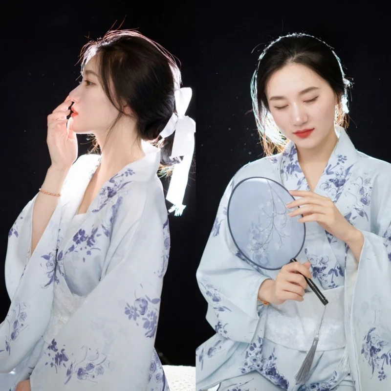

Japanese Style Watercolor Print Kimono Dress Women's Fashion Photography Theme Traditional Japanese Clothing Spring