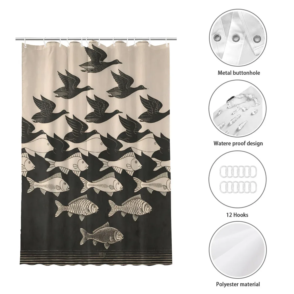 Escher Sky Water Bathroom Shower Curtains  Waterproof Partition Curtain Funny Home Decor Accessories