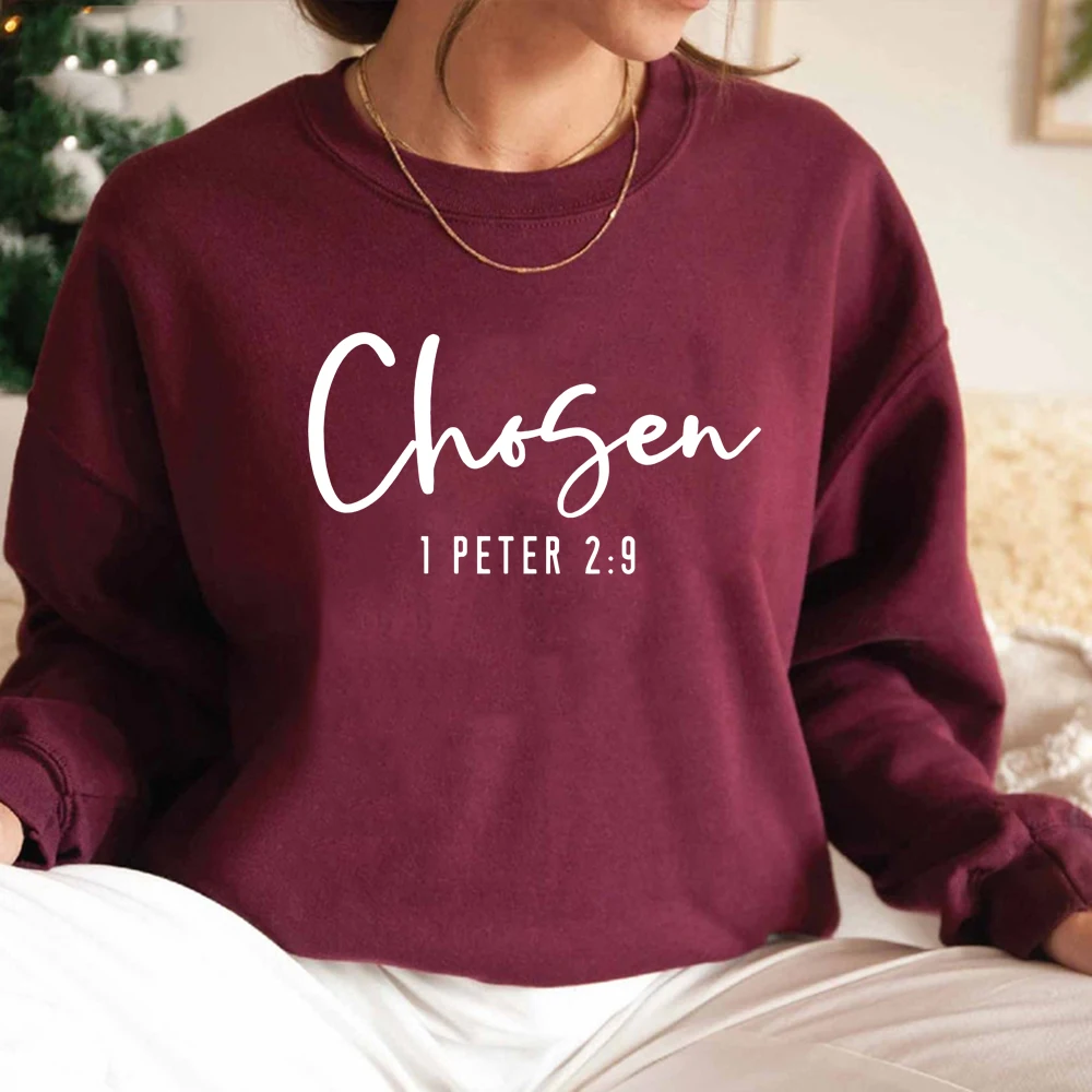 Chosen 1 Peter 2:9 Sweatshirt Chosen Crewneck Sweatshirts Christian Clothing Christian Apparel Casual Tops Hoodies for Women
