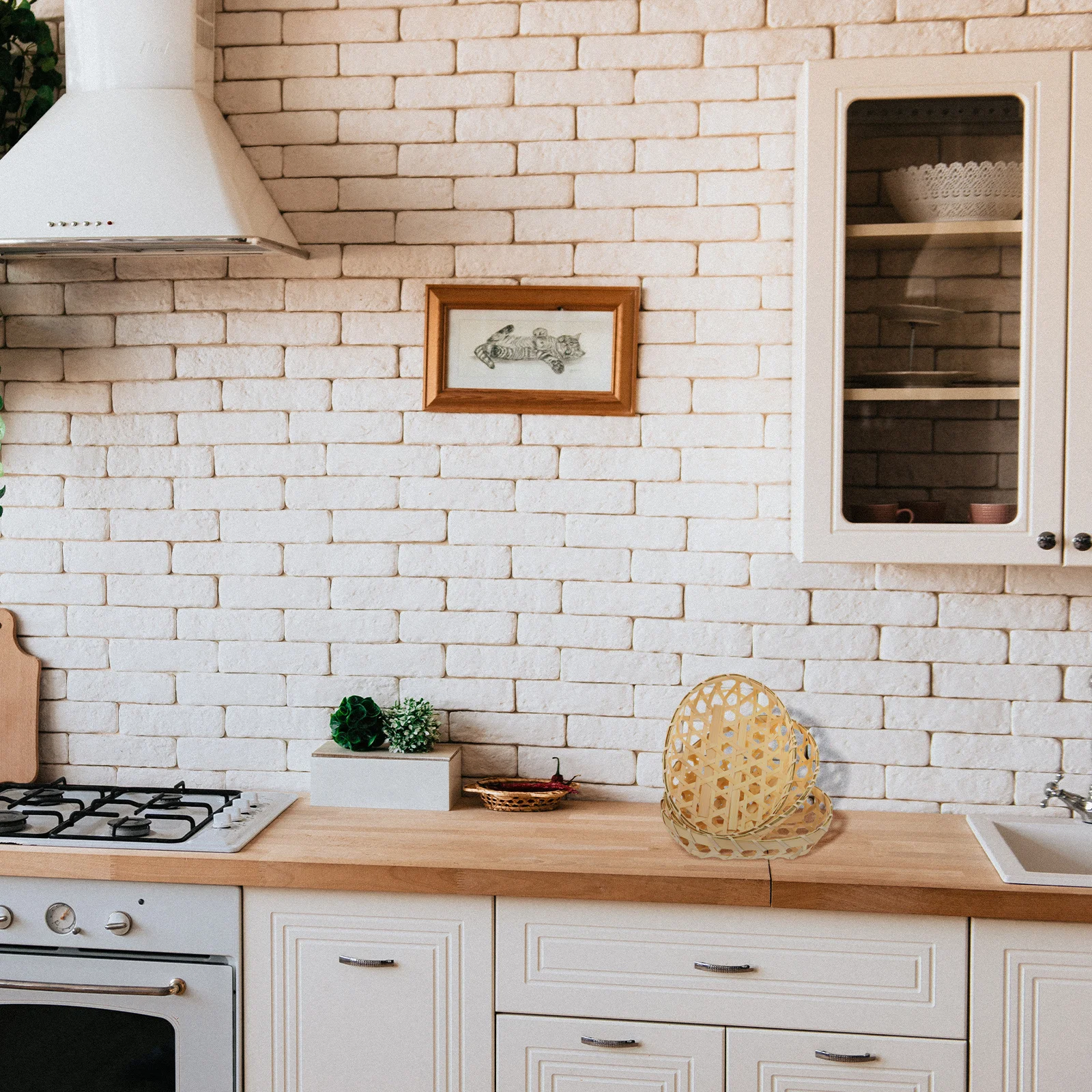 

3pcs Eggs Storage Basket Bamboo Weaving Kitchen Organizing Container Vegetable Fruit Draining Baskets Home Multi-Function