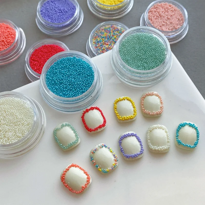 1 caja de cuentas para uñas de caviar de Color dopamina, decoración de perlas de resina blanca rosa Pastel DIY para decoración de uñas elegante, perfecta para mujeres y niñas