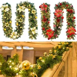 Door Hanging Christmas Garland 2.7M Xmas Balls Christmas Wreath Artificial Flower with LED Lights Xmas Decorations Rattan