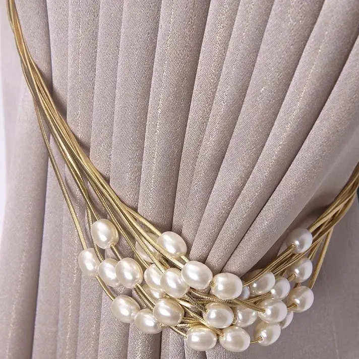 

Curtain Tiebacks Curtain tie-up straps Mili beaded style high-end light luxury pearl window accessories buckle tie-up straps