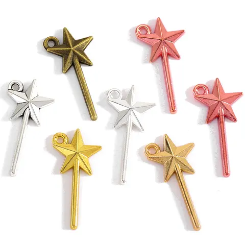 30pcs 6 Color Star Magic wand Charms For Earring necklace Pendants DIY Handmade Jewelry Accessories Making 25*12mm L350