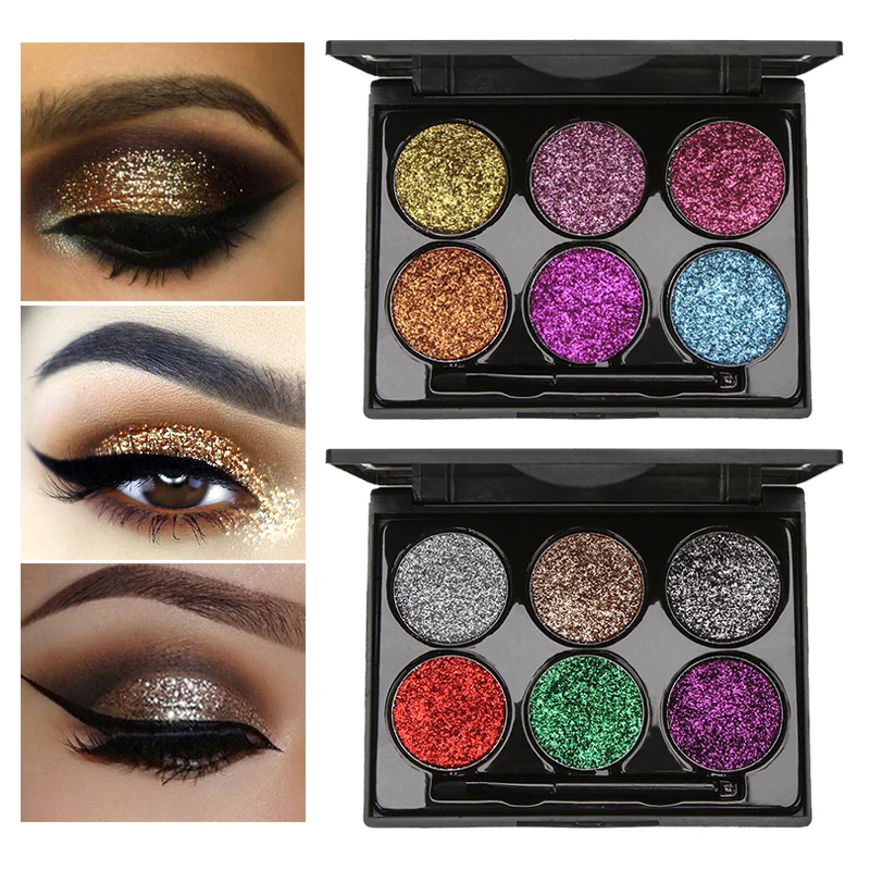 Farben Glitter Zwiebel Pulver Lidschatten Glitter Flash Bühne Make-up Schimmer wasserdicht Make-up Kosmetik mit Pinsel tslm2