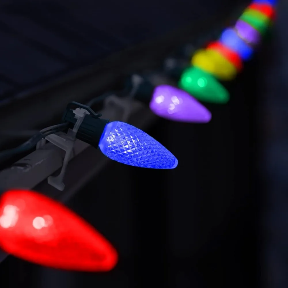 Lot de 500 ampoules de Noël LED à facettes jaunes C9, ampoules de remplacement durables pour l'intérieur et l'extérieur, pour la décoration de vacances