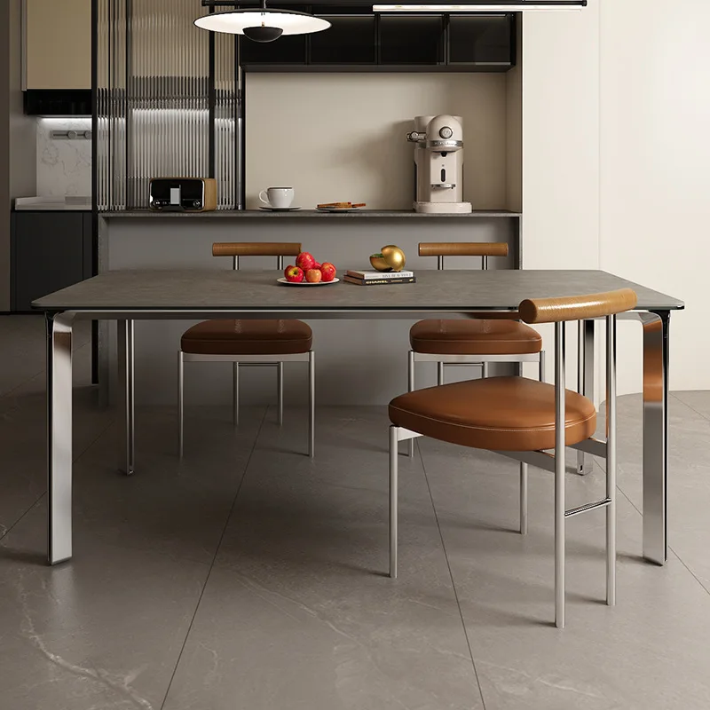 Minimalist Deli Feng rock slab dining table rectangular 1.4 meters 1.6 meters household modern Italian stainless steel