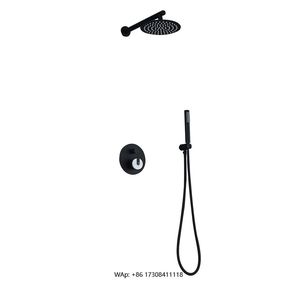 modern brass shower set with rectangular shower head, multiple spray modes (rain/jet/rain shower), wall mounted hand sho
