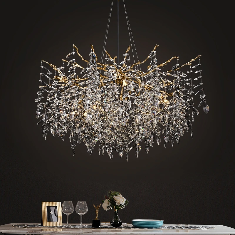 Long Branch Crystal Chandelier For Dining Table Living Room Kitchen Bedroom Silver Gold Hanging Crystal Chandeliers