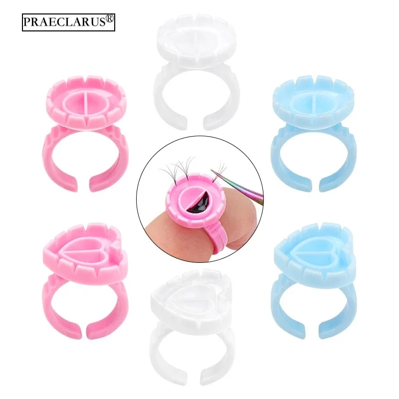 Wholesale price 100pcs/pack eyelash pink blue and white color glue ring with division Eyelash Extension Glue Holder