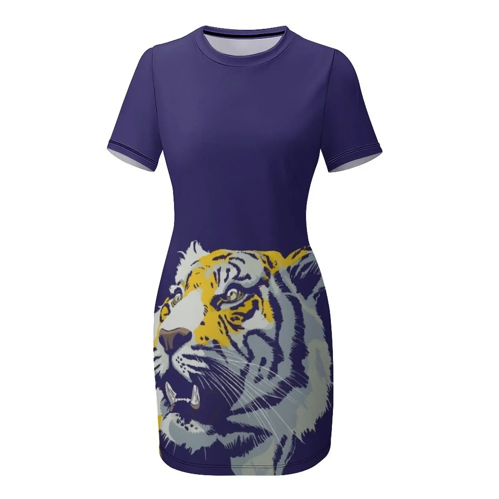 Purple and Gold Tiger Bayou Bengal Short-Sleeved Dress bandage dress dress women summer - view 4