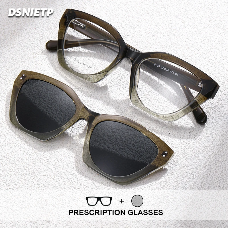 ISLINO Quality Magnet Clip On Reading Glasses Women Cat Eye Myopia Prescription Glasses 2 In 1 Polarized Driving Sunglasses