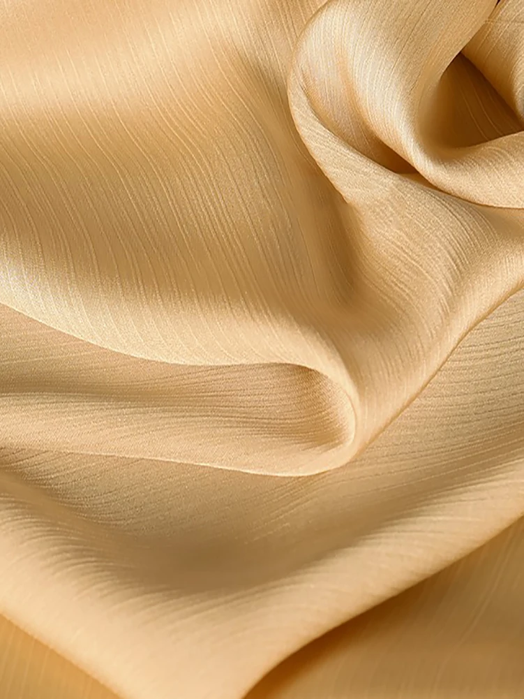 Camel Yellow Chiffon Glossy Satin Crepon Fabric for Sewing Dresses Spring and Summer Thin Chiffon by Half Meter