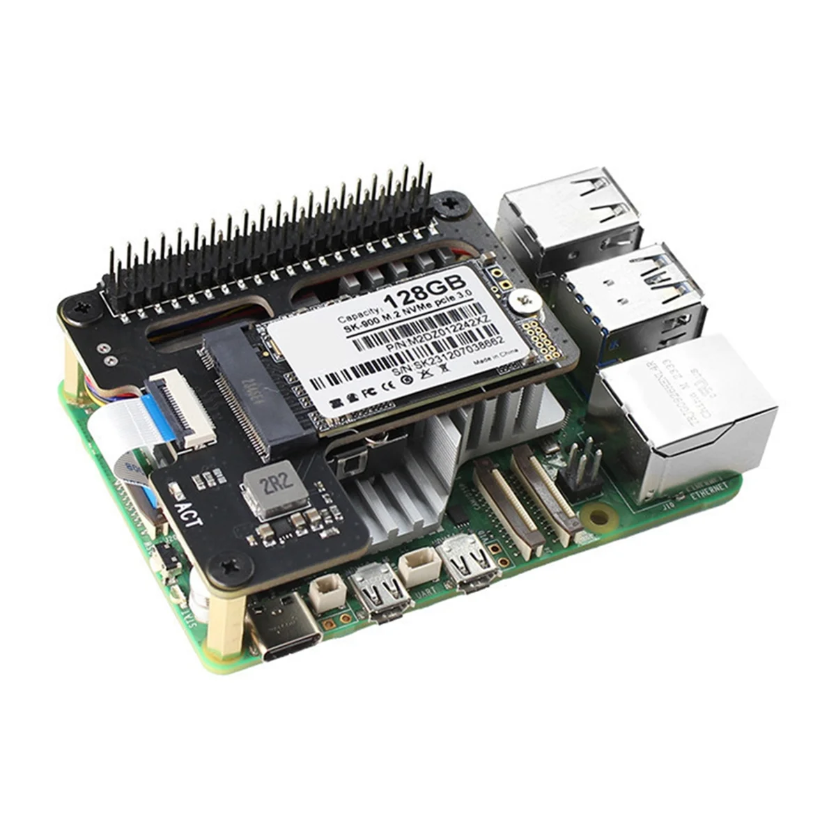 AT87-X1000 SSD Expansion Board+1TB SSD Full Kit for Raspberry Pi 5 PCIE to M.2 NVMe 2242-2230 PCIe Peripheral Board