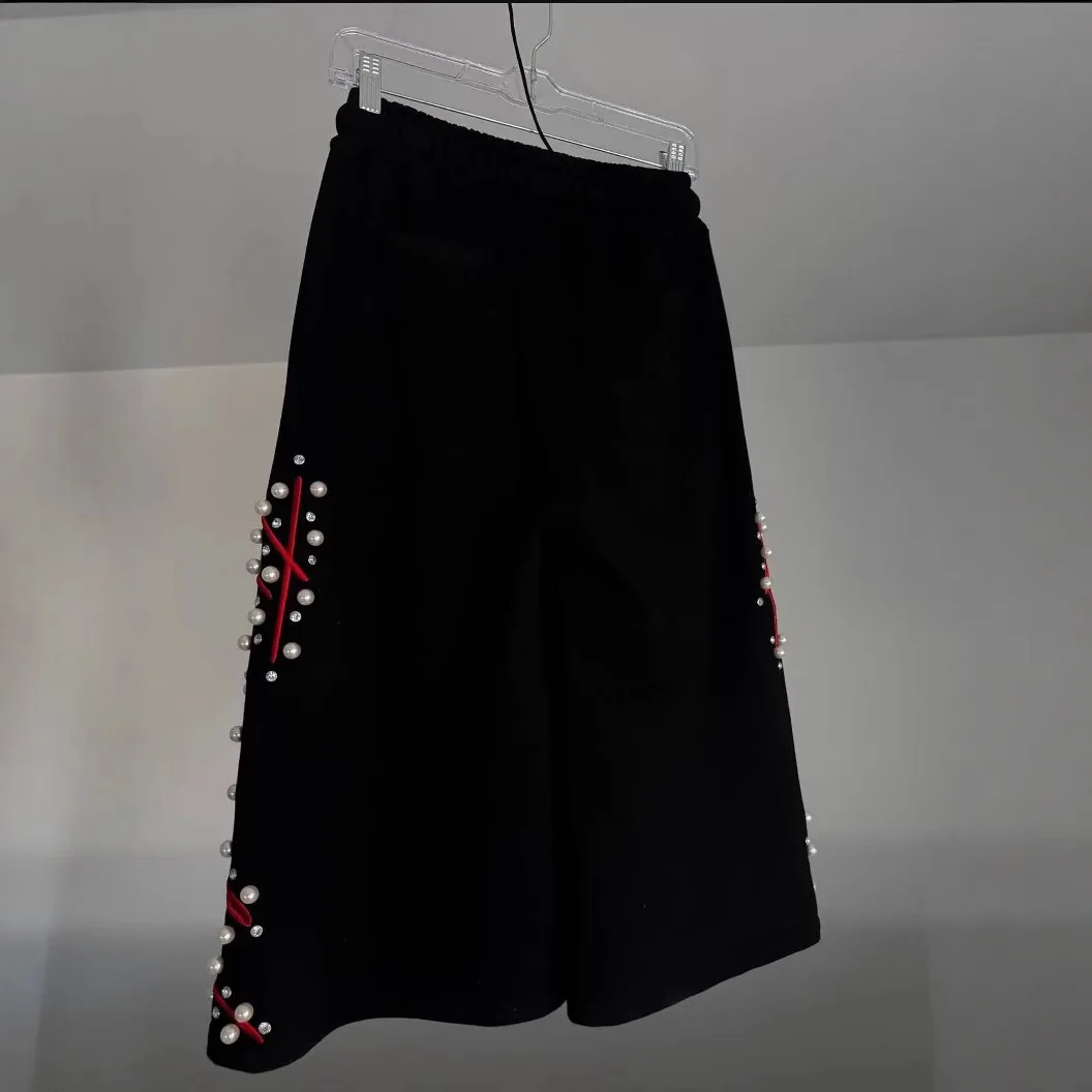 

Повседневные свободные мужские брюки с высокой талией, модные брюки на семи футов с вышивкой, летний сезон, прямые брюки