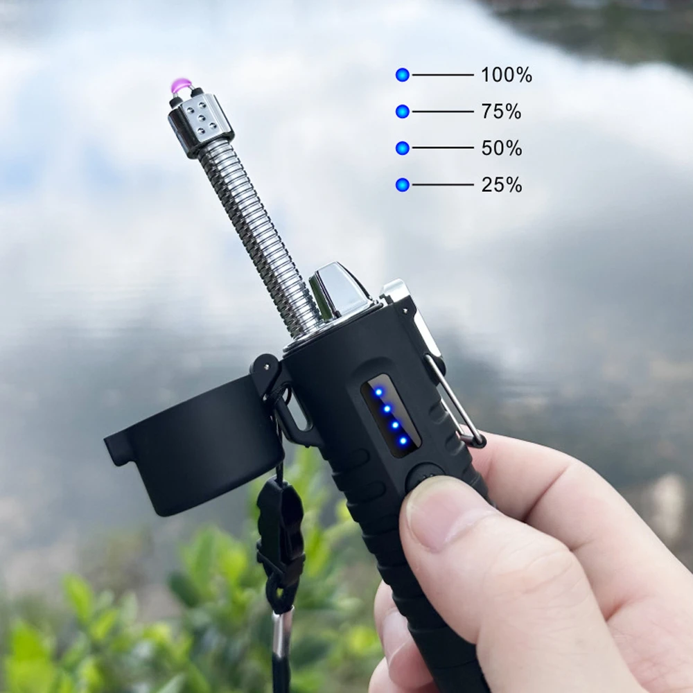 Outdoor Flashlight Waterproof Cigarette Lighter Retractable 360° Rotating Hose Type-C Rechargeable Electric Arc Lighter Men Gift