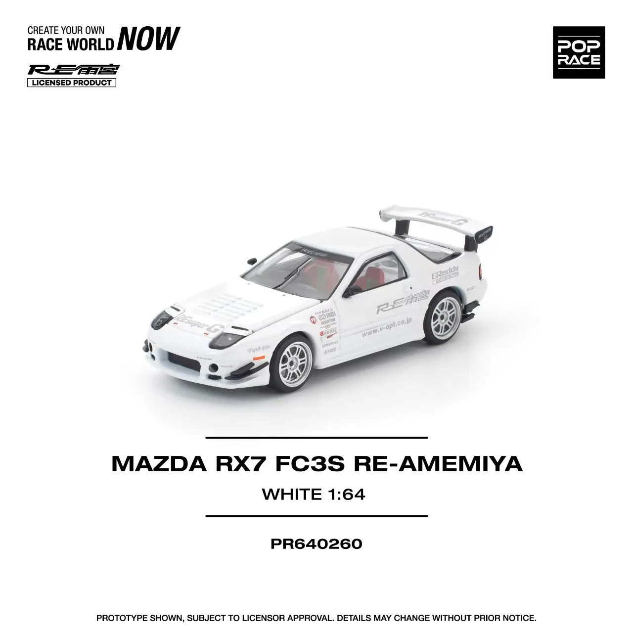 

In Stock POP RACE 1:64 RX7 FC3S RE AMEMIYA White Diecast Car Model Collection Toys
