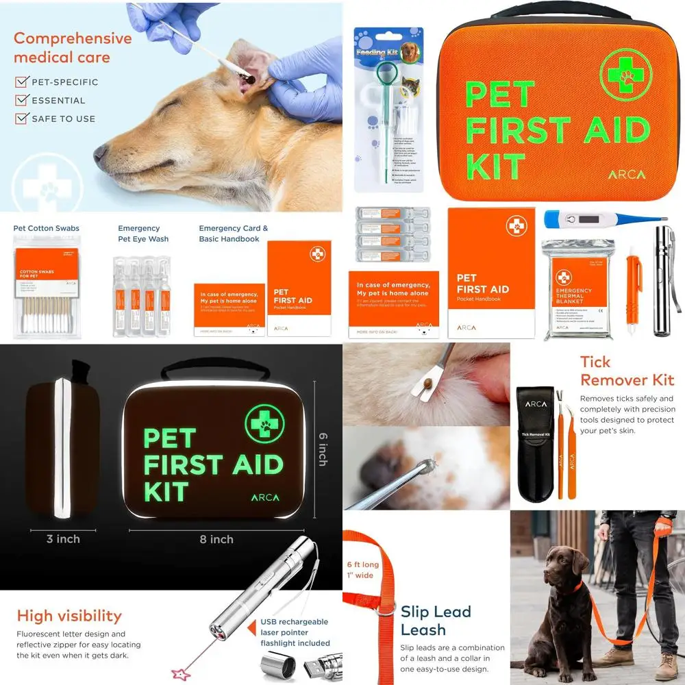 

Набор для первой помощи животным с высокой видимостью и светоотражающими элементами, 100 предметов, термометр, средство для удаления клещей и руководство пользователя