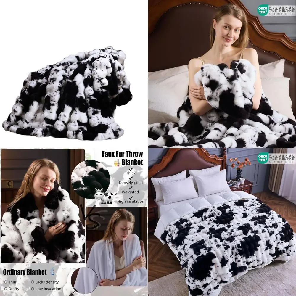 

Одеяло из искусственного меха с коровьим принтом, 60x80, плюшевый лохматый плед с кроликом, уютный теплый декор для дивана и спальни