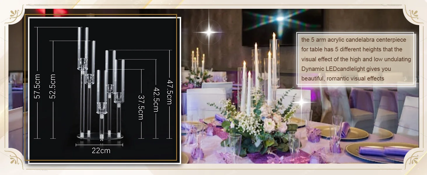 6sets Acrylic Candelabra Centerpieces for Tables 5 Arm Cluster Candle Holder for Wedding Baby Shower Festival,Party Windowsill