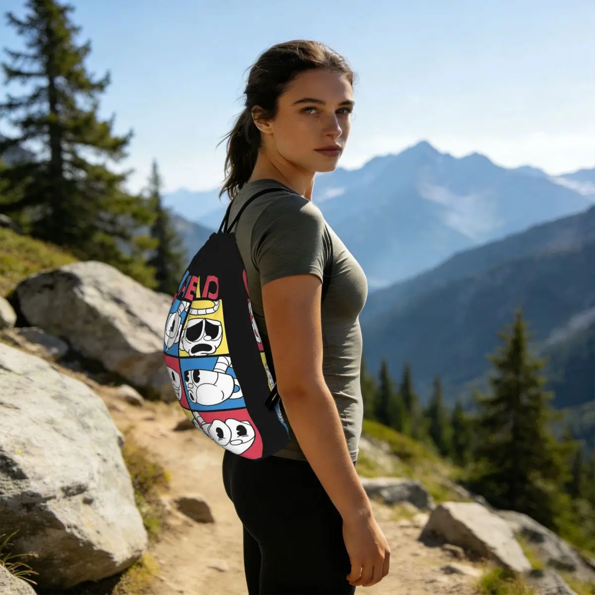 Cuphead Design Backpacks Multi-function Drawstring Bags Shoes Bag Book Bags for Travel School