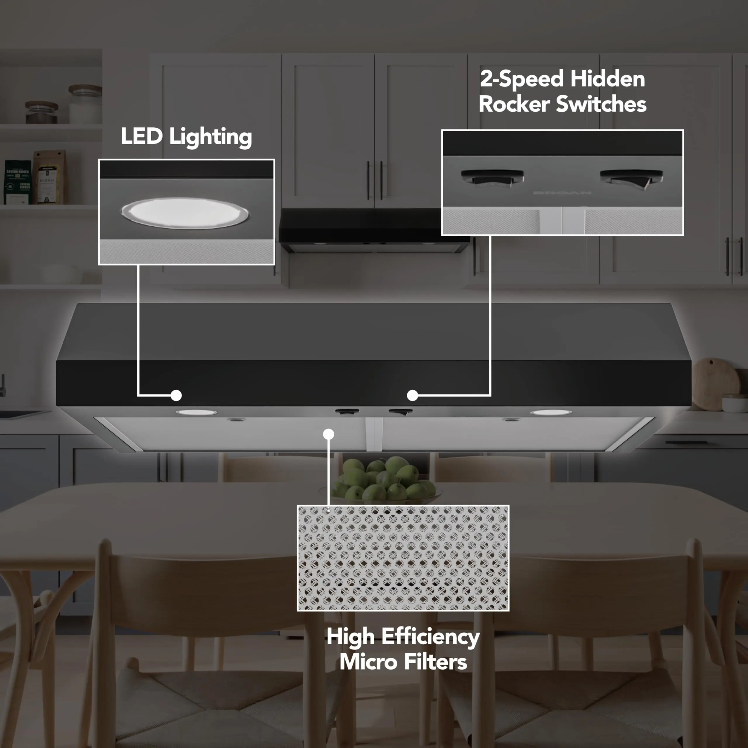 36-Inch Under Cabinet Range Hood, ENERGY STAR, 350 Max Blower CFM, Black