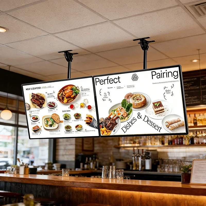 Ultra-thin LED Advertising Light Box Tempered Glass Screen Restaurant LED Menu Boards Lighted Poster Display Hanging Billboards