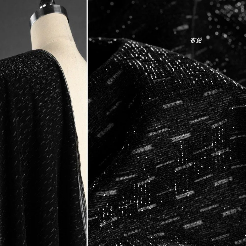 

Black Starry Sky Velvet Fabric, Metallic Star Embroidery Hollow-out Breathable Fabric for Cheongsam Skirt, DIY Craft Dressmaking