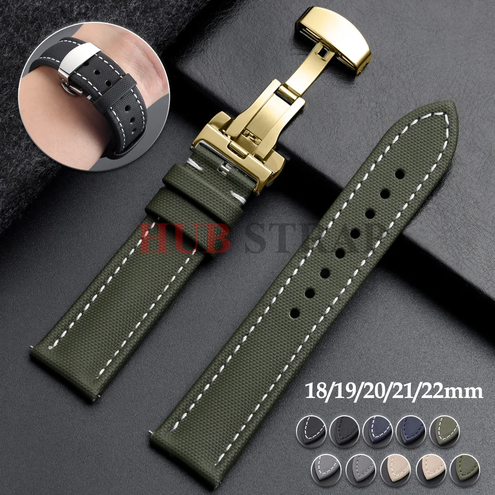 18/19/20/21/22mm Quick Release Sailcloth Watch Strap Butterfly Buckle for Omega for Seiko Business Waterproof MenWomen Watchband
