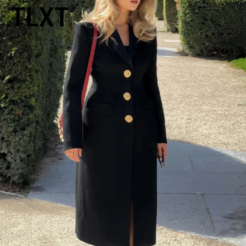 

TLXT расширенный темпераментный длинный пиджак с завязкой на талии для похудения, пальто для женщин, весна-осень 2023, новая элегантная женская одежда